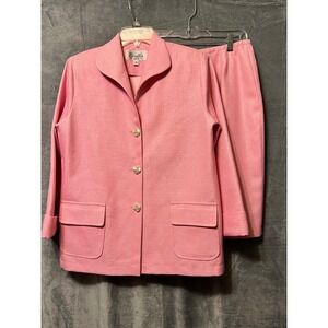 Vintage Emmelle Pink Jacket Skirt Suit Set Size Small Gold‎ Buttons USA Made
